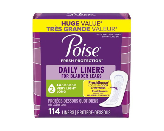 Poise Daily Incontinence Panty Liners, 2 Drop Very Light Absorbency, Regular, 126 Count - Long