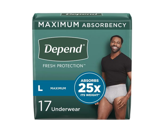 Depend Fresh Protection Incontinence Underwear for Men, Maximum, S/M - XL, Grey - L