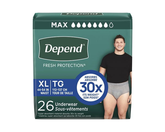 Depend Fresh Protection Adult Incontinence Underwear for Men, Disposable, Maximum, Grey, L - XL