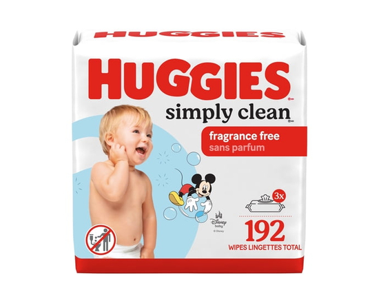 Huggies Simply Clean Baby Wipes, UNSCENTED, 3 Flip Top Packs, 192 Wipes