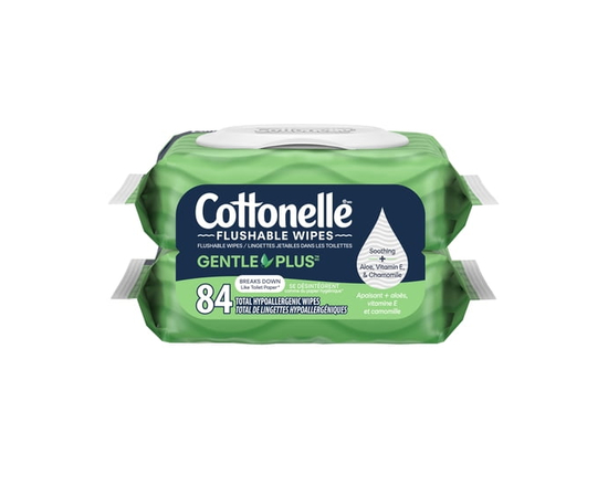 Cottonelle Gentle Plus Flushable Wet Wipes, 2 Flip-Top packs, 84 Wipes