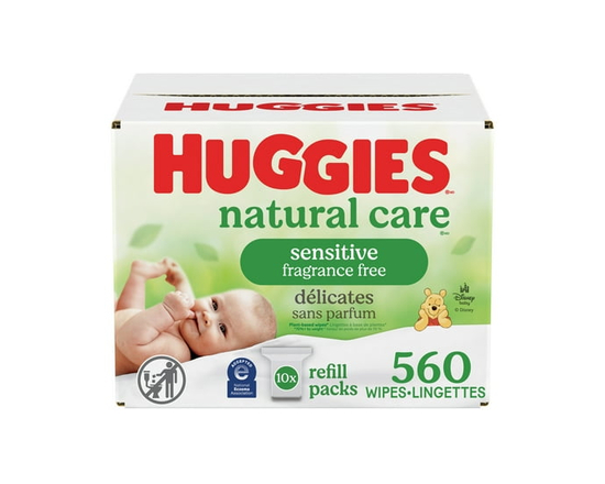 Baby Wipes, Huggies Natural Care, UNSCENTED, Sensitive, 10 Flip Top Packs, 560 Wipes