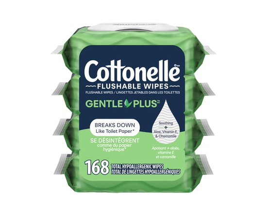 Cottonelle Gentle Plus Flushable Wet Wipes, 4 Flip-Top Packs