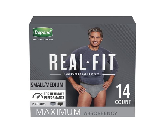Depend Real Fit Incontinence Underwear for Men, Maximum Absorbency (Small/Medium and Large/Extra Large) - S/M