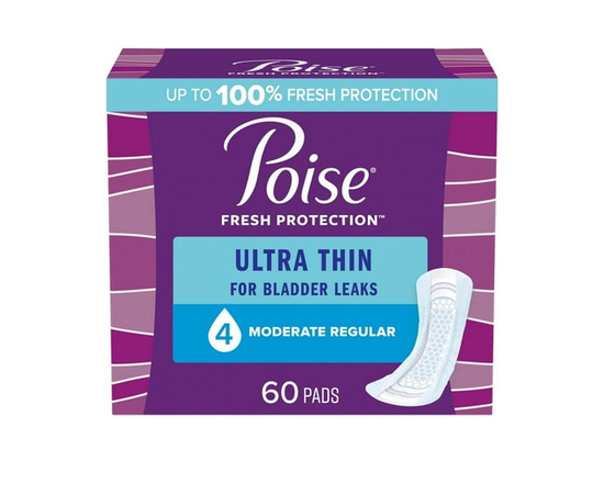 Poise Ultra Thin Incontinence Pads for Women, 4 Drop, Moderate Absorbency, Regular, 60Ct - Regular