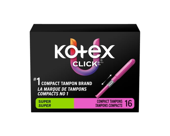 Tampons compacts U by Kotex Click, super, non parfumés, 16 tampons - 5 oz