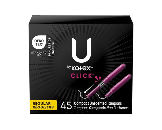 U by Kotex Click Compact Tampons, Regular, Unscented, 45 Count - Regular
