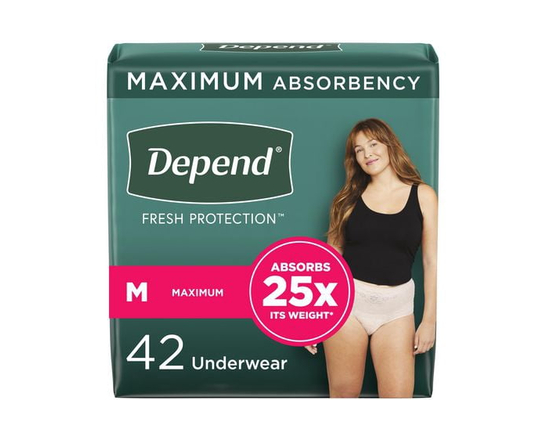 Depend Fresh Protection Adult Incontinence Underwear for Women (Formerly Depend Fit-Flex), Disposable, Maximum, Blush - M