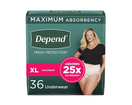 Depend Fresh Protection Adult Incontinence Underwear for Women (Formerly Depend Fit-Flex), Disposable, Maximum, Blush - XL