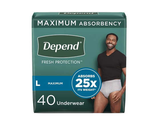 Depend Fresh Protection Adult Incontinence Underwear for Men (Formerly Depend Fit-Flex), Disposable, Maximum, Grey - L