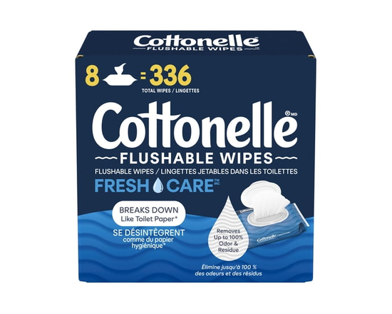 Cottonelle Fresh Care Flushable Wet Wipes, 8 Flip-Top Packs, 336 Wipes