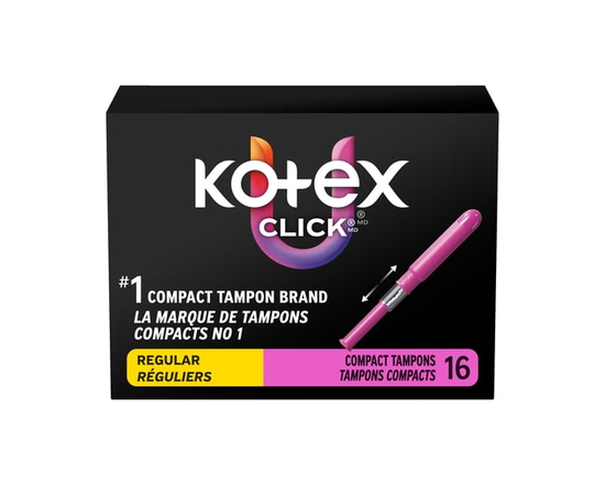 Tampons compacts U&nbsp;by&nbsp;Kotex Click, réguliers, non parfumés, 16&nbsp;tampons - Régulier