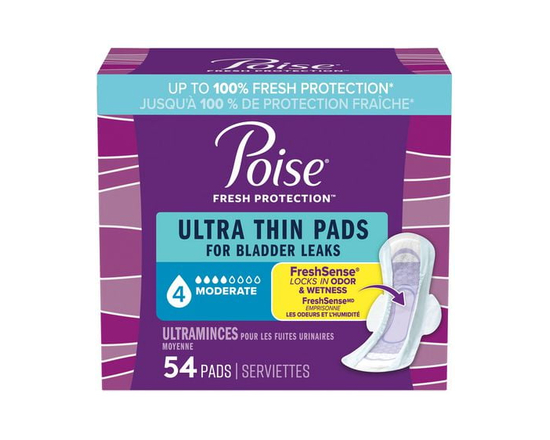 Poise Ultra Thin Incontinence Pads with Wings, 4 Drop Moderate Absorbency, 54 Count - Regular