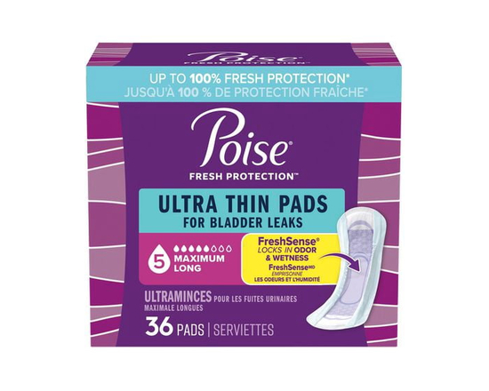 Poise Ultra-Thin Incontinence Pads for Women, 5 Drop, Maximum Absorbency, Regular, 36Ct - Regular