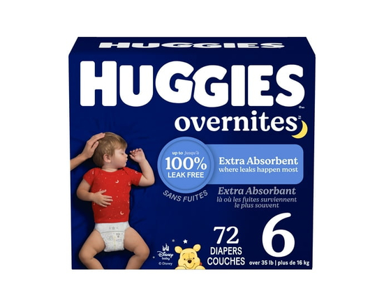 Huggies Overnites Nighttime Baby Diapers, Size 6 (35+ lbs), 72 Count