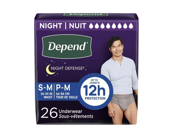 Depend Night Defense Adult Incontinence Underwear for Men, Disposable, Overnight, S/M - XL, Grey - S/M