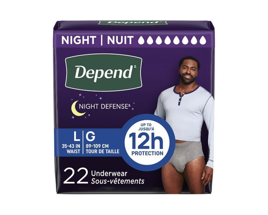 Depend Night Defense Adult Incontinence Underwear for Men, Disposable, Overnight, S/M - XL, Grey - L