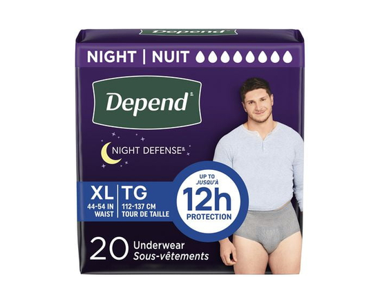 Depend Night Defense Adult Incontinence Underwear for Men, Disposable, Overnight, S/M - XL, Grey - XL