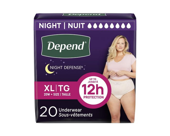 Depend Night Defense Adult Incontinence Underwear for Women, Overnight, S-XL, Blush - XL