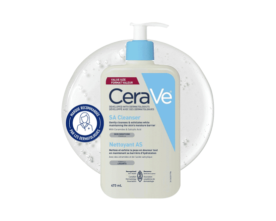CeraVe SA Cleanser, Salicylic Acid Exfoliating Face Wash with Vitamin D and Ceramides for Rough Bumpy Skin, 473mL - 473 mL
