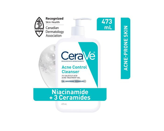 CeraVe Acne Control Cleanser, 2% Salicylic Acid Face Wash with Purifying Clay for Oily Skin and Blackheads, 473mL - 473 mL