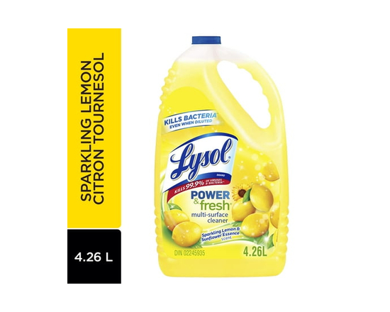Lysol All Purpose Cleaner, Pour, Sparkling Lemon & Sunflower Essence, Multi Surface Cleaner, 4.26 L - 4.26l Jug