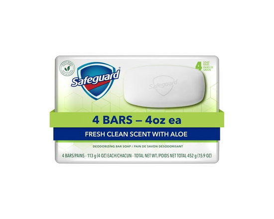 Safeguard Bar Soap Fresh Clean Scent with Aloe, 4 Count - 4 oz