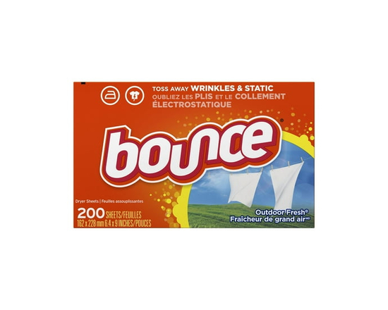 Bounce Feuilles pour Sécheuse, Feuilles Assouplissantes Parfum Fraîcheur de Grand Air, Réduit l'Électricité Statique, Assouplit et Combat les Plis 200