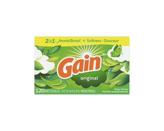 Gain Feuilles Assouplissantes, Parfum Original, Combat l'Électricité Statique avec une Touche de Parfum, Feuilles pour la Lessive 120 Unités