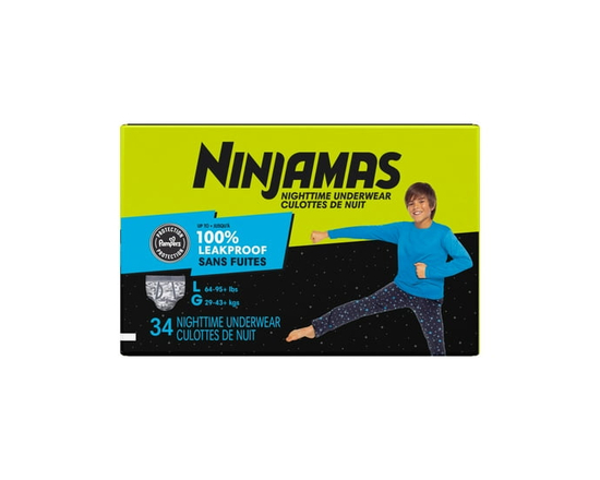 Ninjamas Boys Bedwetting Nighttime Underwear, Size S/M (38-70 lbs) - L