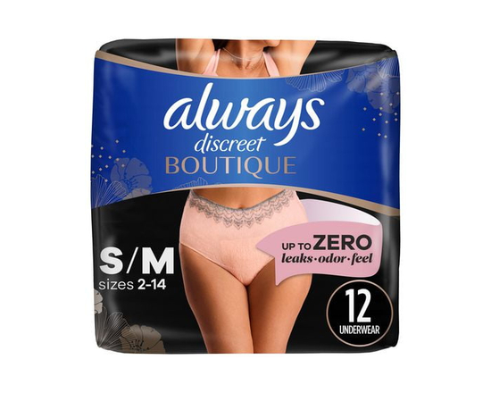 Always Discreet Boutique Incontinence and Postpartum Underwear for Women, Maximum Protection, S/M, Rosy - S/M