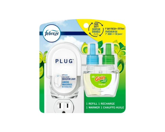 Febreze Plug In Air Freshener, Odor-Fighting Scented Oil Starter Kit, Gain Scent, Warmer + 1 Refill