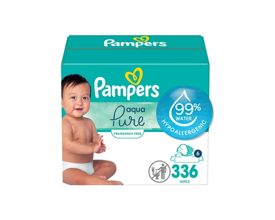 Lingettes pour bébés Pampers Aqua Pure, 99 % d’eau, sans parfum, non parfumées, à base d’eau, lingettes pour bébés à usage multiple, total de 336 ling
