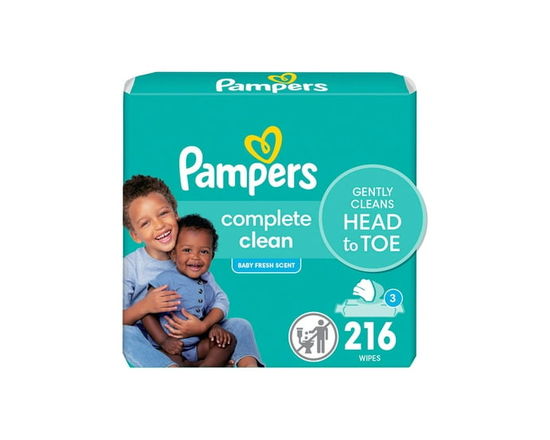 Pampers Complete Clean Lingettes pour Bébé - Parfum Frais, 3 Paquets à Couvercle Rabattable (216 Lingettes au Total)
