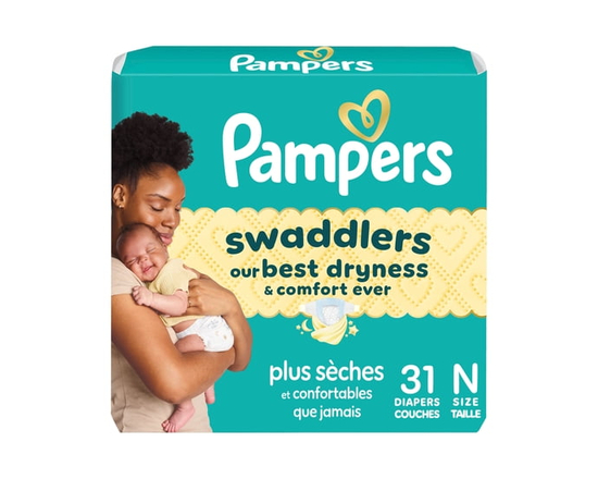 Pampers Swaddlers Couches, Taille P (jusqu'à 6 lbs), Absorbantes, Garde Bébé au Sec et Confortable, Couche pour Bébé Jetable Sûre pour la Peau - Nouve