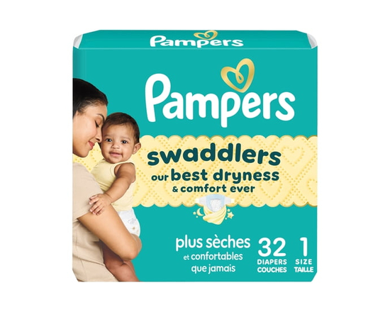 Couches Pampers Swaddlers, taille 0 (jusqu’à 4,5 kg/10 lb), sans parfum, hypoallergéniques, absorbantes, recommandées par les pédiatres, sûres pour la