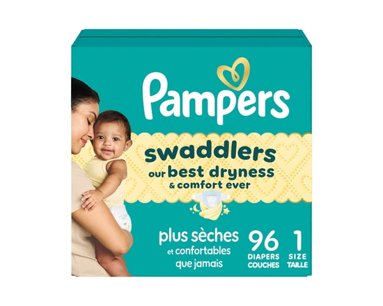 Pampers Swaddlers Couches, Taille 1 (8-14 lbs), Absorbantes, Gardent Bébé au Sec et Confortable, Couche Jetable pour Bébé Sûre pour la Peau - Taille 1