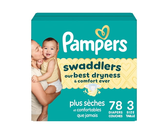 Pampers Swaddlers Couches, Taille 1 (8-14 lbs), Absorbantes, Gardent Bébé au Sec et Confortable, Couche Jetable pour Bébé Sûre pour la Peau - Taille 3