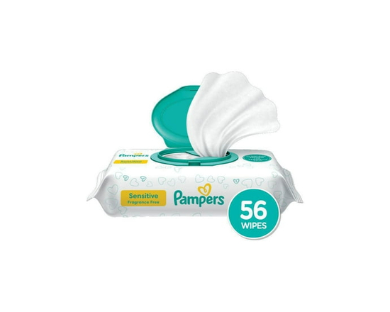 Baby Wipes Pampers Sensitive, Clinically Proven, Fragrance Free, Water Based, Hypoallergenic Baby Wipes, 56 Baby Wipes Total (1X Flip-Top Packs) - 56
