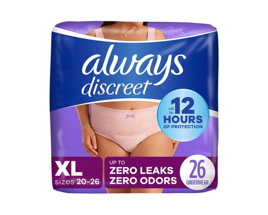 Always Discreet Adult Incontinence Underwear for Women and Postpartum Underwear, XL, Up to 100% Bladder Leak Protection, - XL