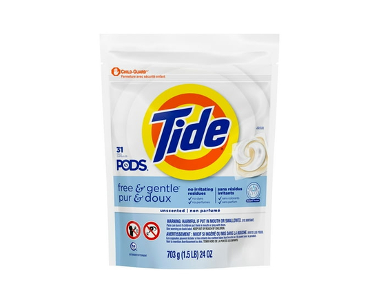 Tide PODS Free & Gentle Laundry Detergent Soap Pacs, Tide PODS Laundry Detergent, Laundry Detergent Pacs, Laundry PODS Detergent, 31 Count - 31