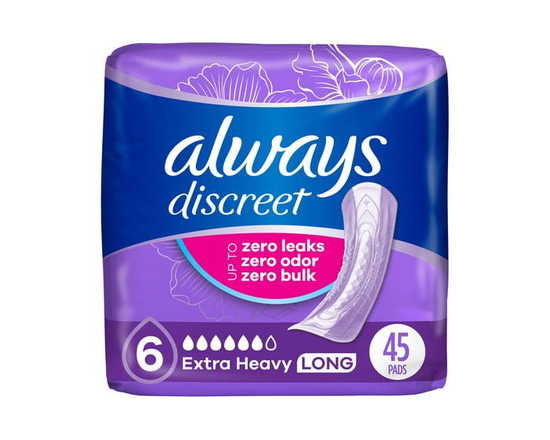 Always Discreet Adult Incontinence Pads for Women, Extra Heavy Absorbency, Long Length, Postpartum Pads - Long