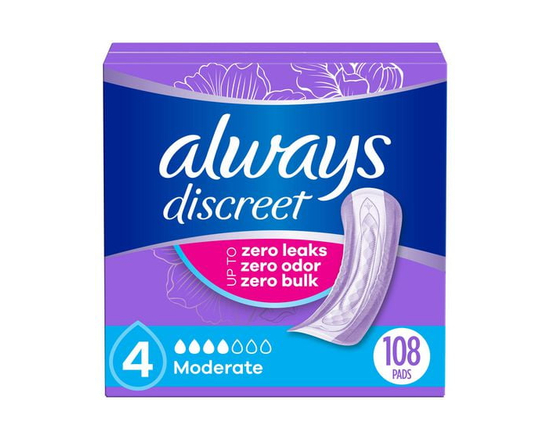 Always Discreet Adult Incontinence Pads for Women, Moderate Absorbency, Regular Length, Postpartum Pads - Regular