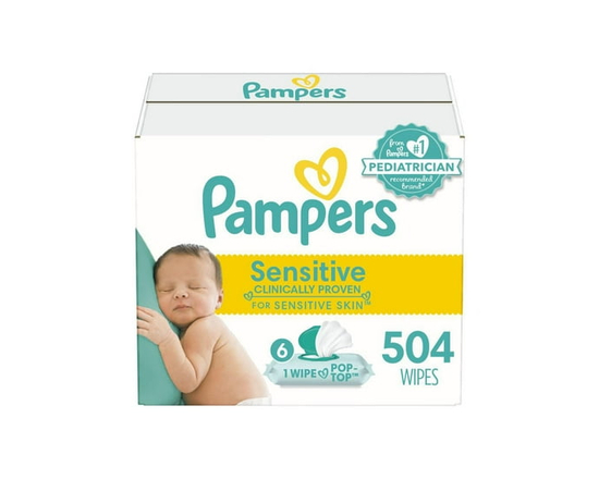 Baby Wipes Pampers Sensitive, Clinically Proven, Fragrance Free, Water Based, Hypoallergenic Baby Wipes, 504 Baby Wipes Total (6X Flip-Top Packs)
