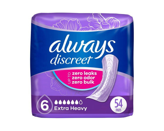 Always Discreet Adult Incontinence Pads for Women, Extra Heavy Absorbency, Regular Length, Postpartum Pads - Regular