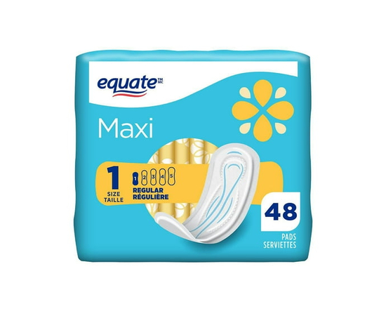 Serviettes maxi Equate à absorption régulière, sans parfum, taille 1, 48 unités - une Taille