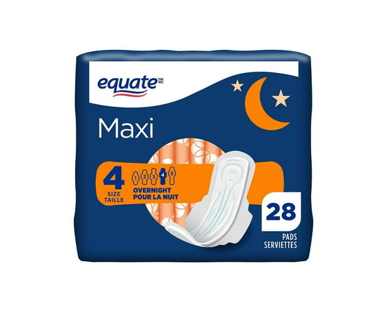 Serviettes maxi Equate à absorption de nuit avec Flexi-Wings, taille 4, 28 unités - une Taille