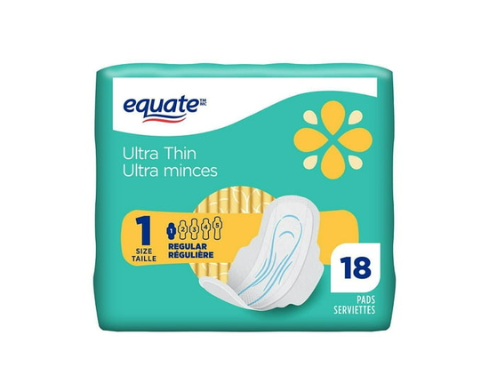 Equate Regular Absorbency Ultra Thin Pads with Flexi-Wings, Size 1, 18 Count - 1