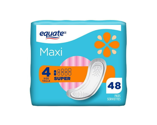 Equate Super Maxi Pads 48 count - One Size
