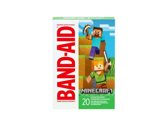 Band-Aid Brand Adhesive Bandages for Minor Cuts & Scrapes, Wound Care Featuring Minecraft Designs, Fun Bandages for Kids and Toddlers, Assorted Sizes,